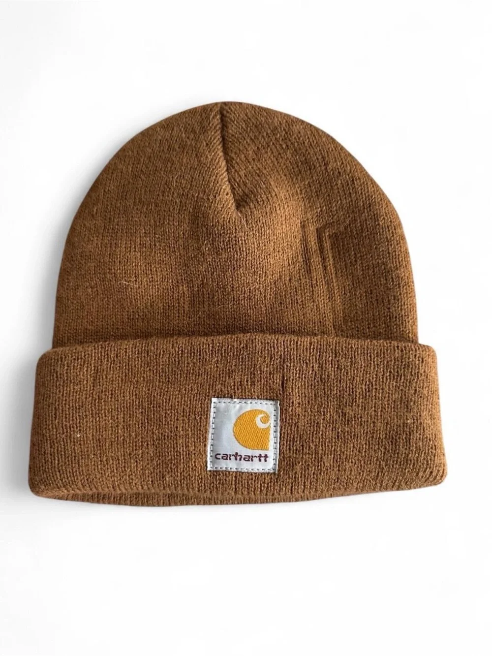 Carhartt Brown Cuffed Knit Beanie with Logo Patch